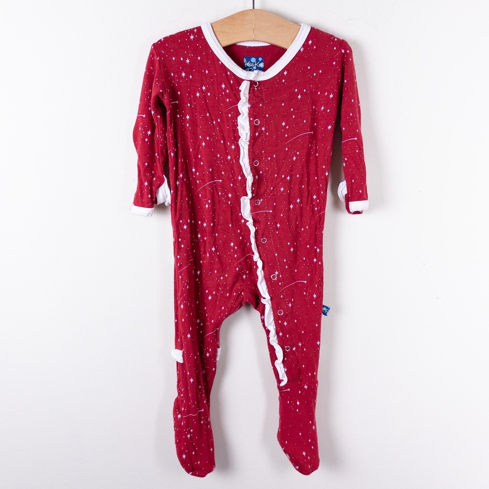 KicKee‎ Pants Footie Sleeper Kids 3-6M Red Star Ruffle Bamboo Pajamas